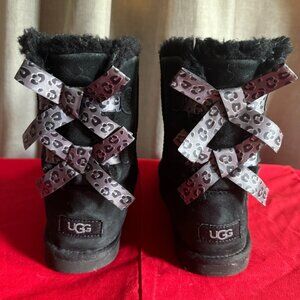 UGG Black Bailey Bow Boots with Cheetah Print Bows